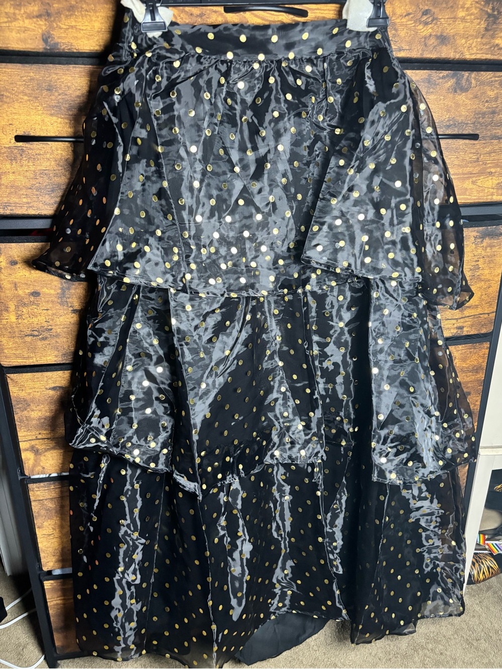 Sugar Lips NWT Tiered Black Maxi Skirt with Gold Polka Dots - Picture 7 of 16